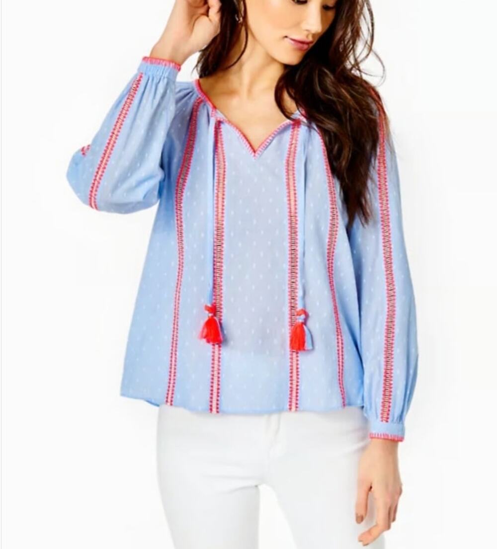 Lilly Pulitzer Mardi Long Sleeve Tunic Top Blue Periwinkle Chambray Size XS NWT